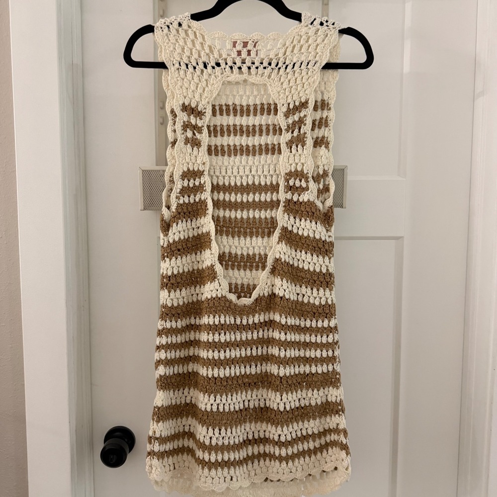 SHOW ME YOUR MUMU Sweeney Mini Dress Swim Coverup Crochet Knit Open Back XS - Picture 2 of 7